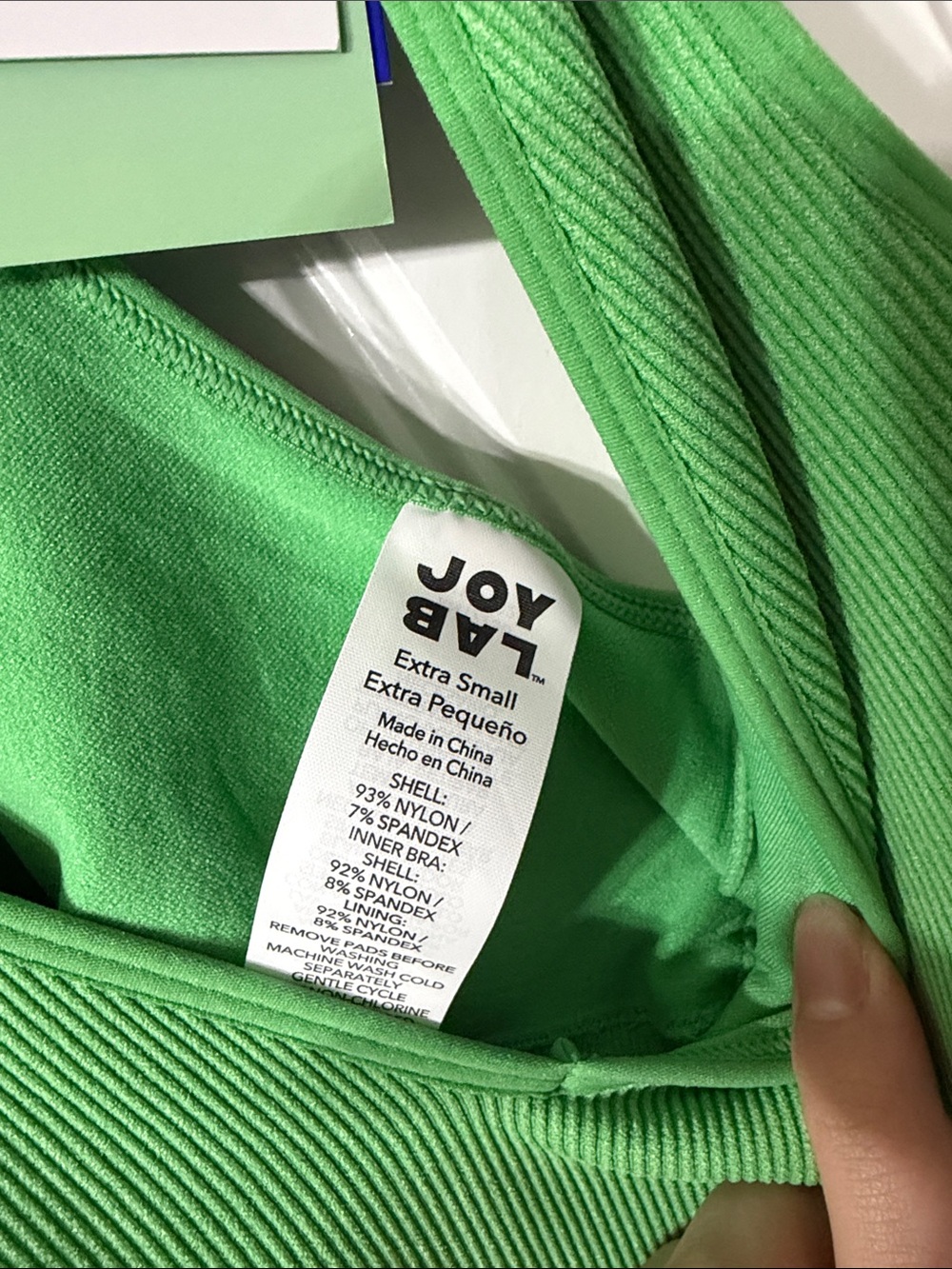 JoyLab Bright Green Ribbed V-Neck Tank - Picture 3 of 4